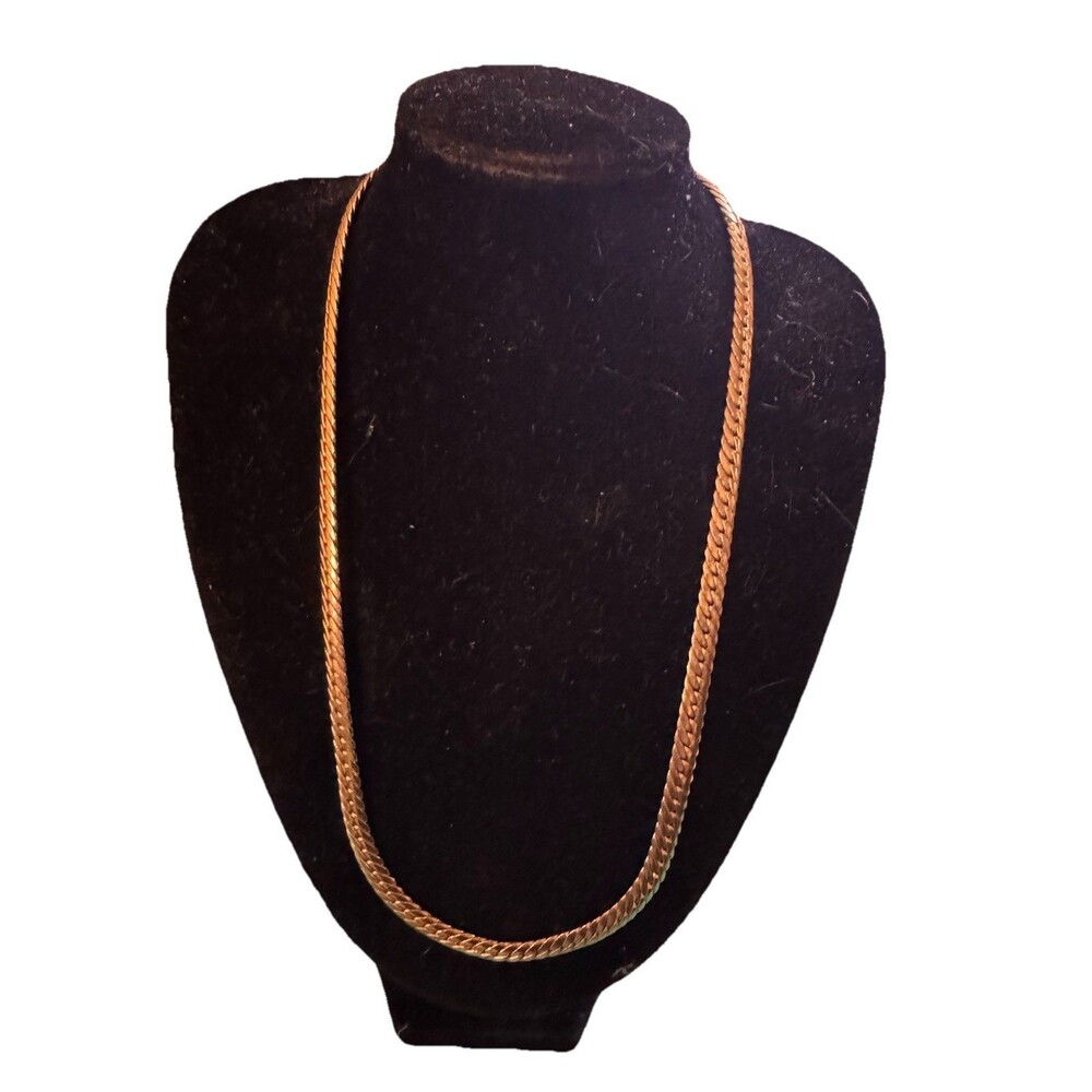 Vintage Monet Herringbone Chain Necklace 4mm, Yellow Gold Plated  1990s